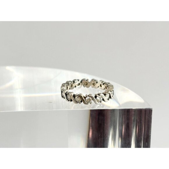 Sterling Silver Round Cut Row Set Wavy Style Modernist Vintage Ring - sz 6.75 - Picture 4 of 10